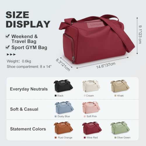 Womens Mini Gym Bag with Shoe Compartment 20L, Wine Red - color: Wine Red