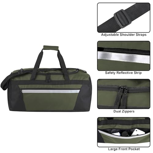 40 Liter, 22 Inch Reflective Duffle Bag with Shoulder Strap for Men, Women, Travel - color: Hunter Green