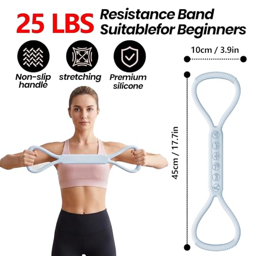 SHANPIN Figure 8 Resistance Band, Silicone Exercise Band with Non-Slip Grip, Full Body Toning for Yoga Pilates Physical Therapy Home Gym, for Women Men - color: Blue 25 LBS