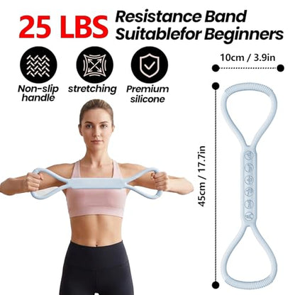SHANPIN Figure 8 Resistance Band, Silicone Exercise Band with Non-Slip Grip, Full Body Toning for Yoga Pilates Physical Therapy Home Gym, for Women Men - color: Blue 25 LBS