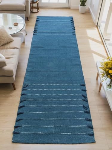 Payal Rugs Cotton Yoga Mat - Eco-Friendly Hand-Woven Rug - Non Slip & Thick (24”x72”x5mm) for Yoga Everyday Fitness at Home - Comfortable Extra-Long - color: Blue