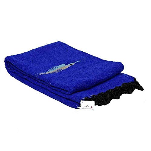 Open Road Goods Mexican Thunderbird Yoga Blanket, Handwoven Throw for Yoga, Meditation, and Home Décor – Versatile Blanket for Beach, Picnic, Camping, or Outdoor Use - color: Blue