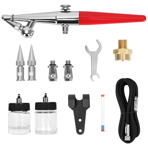Single-Action Siphon Feed Spray Gun Kit (Red) - Airbrush H-Set with 3 Nozzles & 6-Foot Hose, Airbrush H-Set Single Action Suitable for Models, Art Painting, Handmade DIY, Small Scene Repairs & More