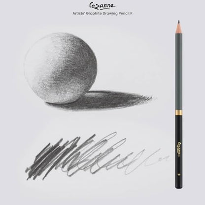 Cezanne Graphite Drawing Pencils Set - F, Set of 12 Break-Resistant Graphite Lead, Easy-to-Sharpen Sketch Pencils, Master Artist Quality Graphite Pencils for Technical and Artistic Drawing - color: F, size: Set of 12
