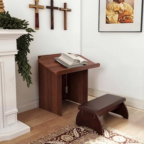 Dunzy Prayer Kneeler Bench, Wooden Kneelers for Praying, Church Prayer Bench Stool for Kneeling at Home, Padded Praying Kneeler Benches for Home and Church, Religious Gifts