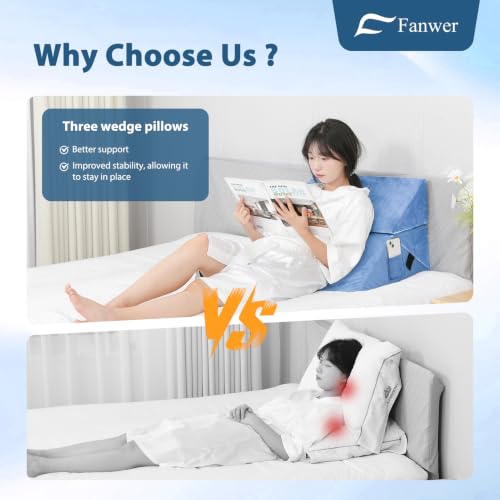 Fanwer Positioning Wedge Pillow for Side Sleeping (3 in 1),23.6",Light Blue - color: Light Blue, size: 23.6in