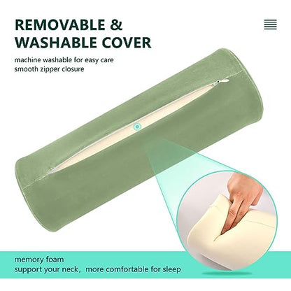 YETTASBIN Sage Green Solid Color Cylinder Round Pillow for Neck Pain Relief, Soft Breathable Bolster Travel Memory Foam Pillow with Removable Washable Cover for Bed Sleeping, Head, Legs and Back