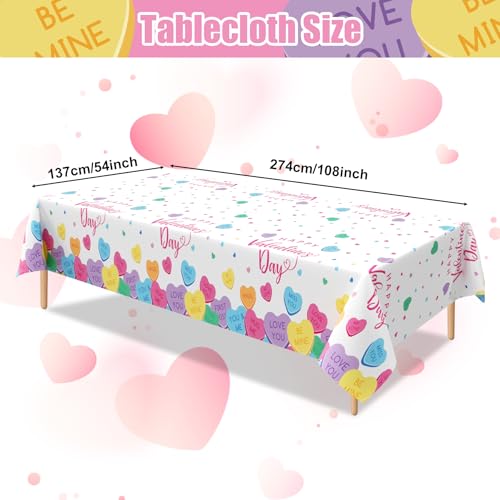 3Pcs Valentines Day Tablecloth, 54 x 108 Inch Conversation Hearts Plastic Table Cover, Colorful Love Heart Tablecloth for Wedding Anniversary, Valentines Day Decorations - color: Valentines(2)
