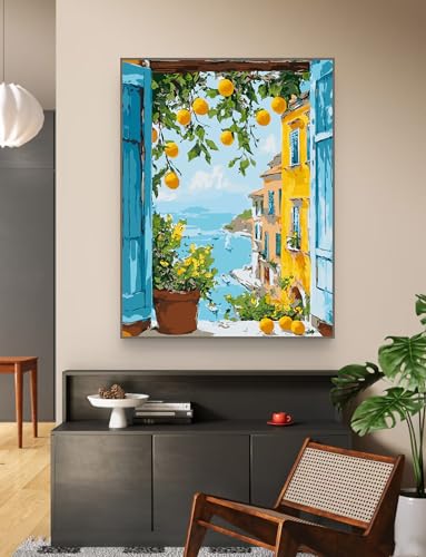 ZRIZQ Paint by Numbers Kit for Adults Beginner Landscape,Lemon Tree,16x20 | Full set with wooden brushes,rolled canvas,rich paints.Calming activity.Beginner friendly.Just open and paint. - color: 16"X20"Rolled Canvas(Frameless)-Landscape 1