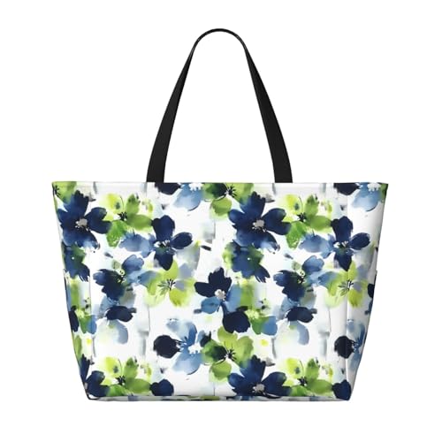 Large Beach Bag for Women Waterproof Foldable Travel Shoulder Tote Bag with Pocket for Weekender Pool Vacation - color: Floral White