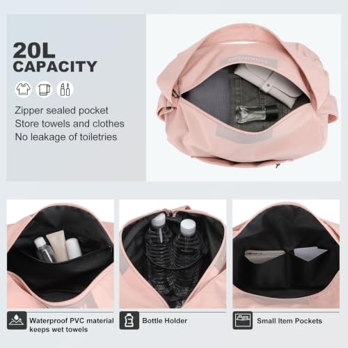 Womens Mini Gym Bag with Shoe Compartment 20L, Soft Pink - color: Soft Pink