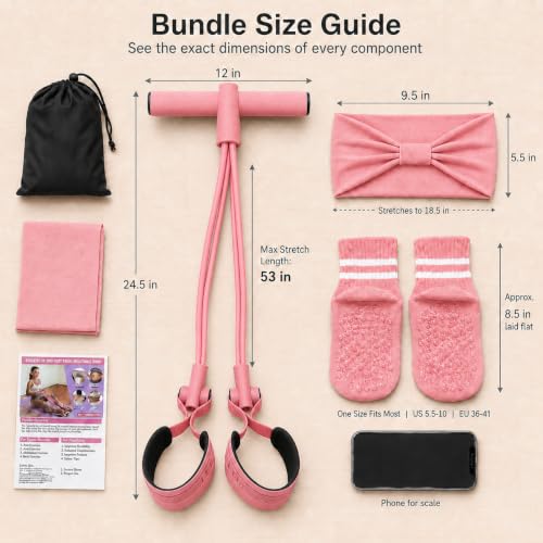 Pedal Resistance Band, Stitched Anti-Snap Elastic Pull Rope Fitness Equipment, 3-in-1 Home Workout Exercise Bands Set with Pilates Grip Socks & Headband - color: Pink, size: 55LB