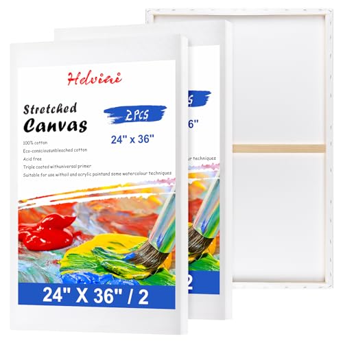Stretched Canvas for Painting - Large 24x36 Inch/2 Canvas Value Pack - Triple Primed Acid Free 100% Cotton Blank Canvas for Oil & Acrylic Pouring Art, Watercolor - size: 2 Pack - 24x36 Inches
