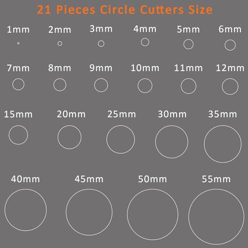 Leather Circle Cutter Tool Set, 21 Pieces Circle Punch Tools 1-12mm 15 20 25 30 35 40 45 50 55mm, High Carbon Steel Round Cutting Dies - Hole Punch Tool Kit for DIY Leather Crafts - size: 21 Sizes