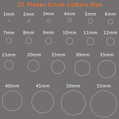 Leather Circle Cutter Tool Set, 21 Pieces Circle Punch Tools 1-12mm 15 20 25 30 35 40 45 50 55mm, High Carbon Steel Round Cutting Dies - Hole Punch Tool Kit for DIY Leather Crafts - size: 21 Sizes