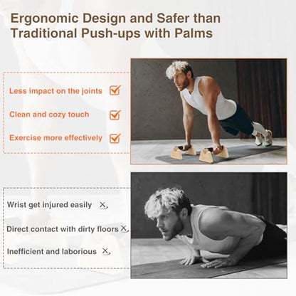 Wooden Parallettes 2 PCS Wood Push-up Stand for Exercise Home Workout Equipment Strength Training Non-Slip Base for Handstand Blocks, Pushup Handles & Planks