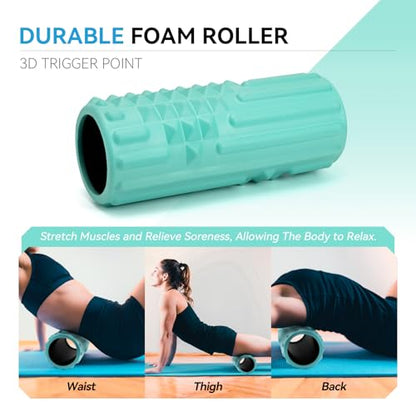 5 in 1 Foam Roller Set, High Density Patented Exercise Roller - color: Tiffany Green