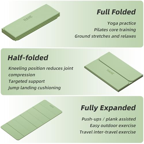 HAHE Foldable Yoga Mat 74"Lx32"Wx1/3"Thick, Folding Exercise Mats