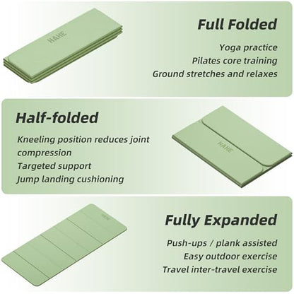 HAHE Foldable Yoga Mat 74"Lx32"Wx1/3"Thick, Folding Exercise Mats