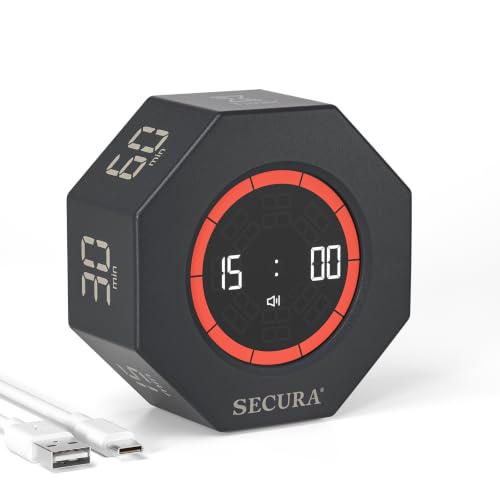 Secura Pomodoro Timer with 1/3/5/10/15/30/60 Min Presets, 3 Level Volume - color: Dark Gray