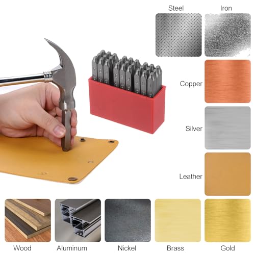 HARFINGTON 27pcs Letter Stamp Set 5/64" 2mm High Tool Steel A-Z & Punch Press Tools Metal Stamps Set Hammer Hand Punch for Metal Plastic Wood Leather Brass Stamping - size: 2mm