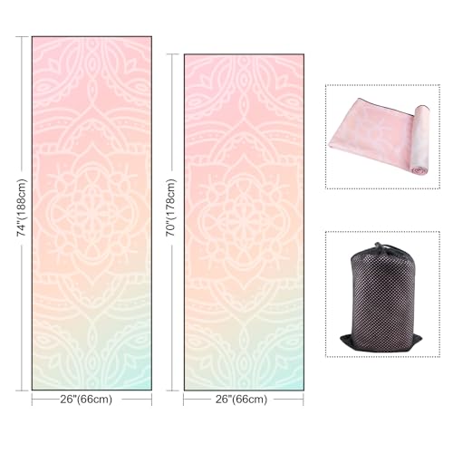 QiyI Hot Yoga Towel with Grip Dots, Non Slip, 70"x26", Dreamy Pink Mandala - color: Dreamy Pink Mandala, size: 70"x26"