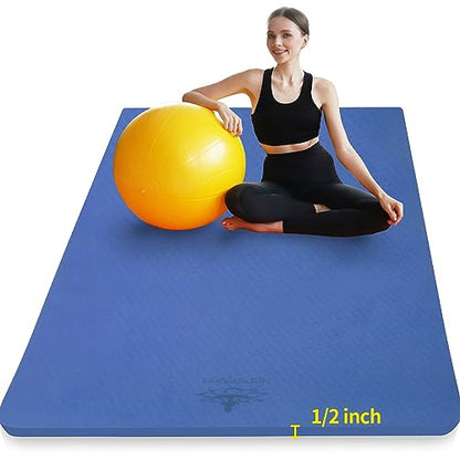 Hatha Yoga Large TPE Yoga Mat 6'x4'x1/2" Extra Thick Non-Slip Exercise Mat - for Yoga Pilates & Home Gym Workouts - color: Blue