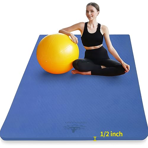 Hatha Yoga Large TPE Yoga Mat 6'x4'x1/2" Extra Thick Non-Slip Exercise Mat - for Yoga Pilates & Home Gym Workouts - color: Blue