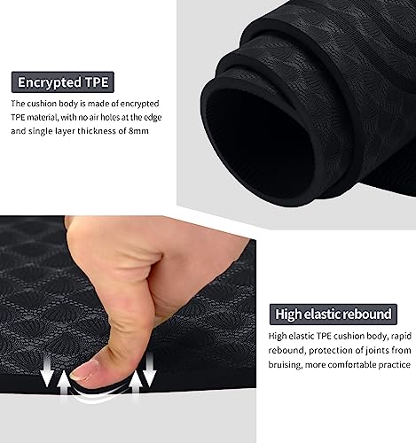 8/20/30mm Jump Rope Mat Fitness Exercise Mat Durable, Non-Slip, Workout Mats with Jump Rope & Carrying Bag for Home Gym Flooring (55"x 24") - color: Black-8mm