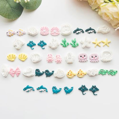 Under The Sea Polymer Clay Cutters Set - 13pcs Ocean Life Shapes Including Seal, Turtle, Jellyfish, Starfish, Dolphin & Shells for DIY Earring Jewelry, Soft Clay Crafts & Scrapbooking - color: V color