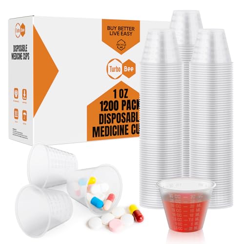 Turbo Bee Disposable Medicine Cups (1 oz) 1200 Pack,Small Plastic Measuring Cups for Medical Purposes, or Mixing and Measuring Resin, Epoxy, DIY Arts, Paint - color: 1OZ-1200PACK