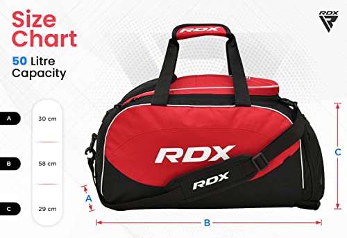 RDX 50L Gym Bag with Ventilated Shoes Compartment, All In One Backpack Duffle Holdall, Fitness Sports MMA Boxing Yoga Swim Gear Sportswear Bag, Weekend Overnight Travel Hiking Rucksack for Men Women - color: Red