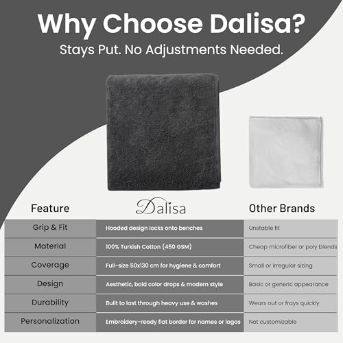 Dalisa Bench Hood Gym Towel, 100% Turkish Cotton, Non-Slip, Grey - color: Gray