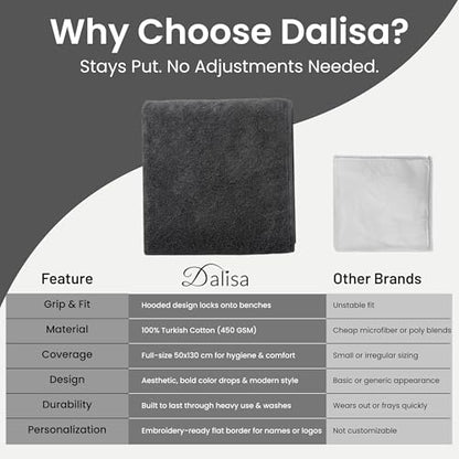 Dalisa Bench Hood Gym Towel, 100% Turkish Cotton, Non-Slip, Grey - color: Gray
