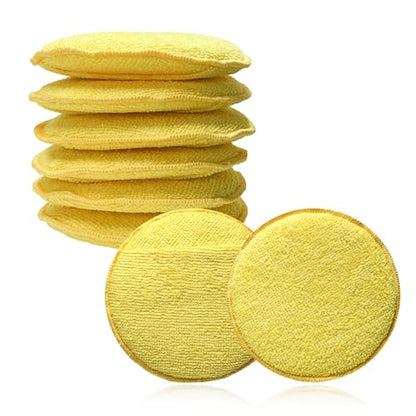 8PCS Microfiber Wax Applicator Pads, 5 Inch Round Car Wash Sponge Cleaning Tools with Finger Pocket, Scratch-Free Ultra-Soft Foam Bulk for Fine Polishing Detailing Waxing (Yellow) - color: Yellow