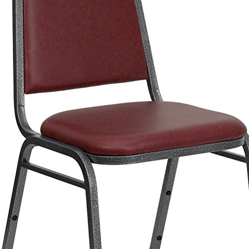 EMMA + OLIVER Burgundy Vinyl Trapezoidal Back Stacking Banquet Chair - color: Burgundy Vinyl/Silver Vein Frame