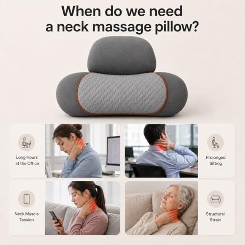3 in 1 Heated Neck Massage Pillows with Heat for Pain Relief Deep Tissue, Rechargeable Cervical Neck Hump Corrector, Wireless Pillow Supports (No Washable Cover)