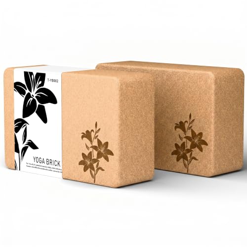 Cork Yoga Blocks 2 Pack Set, Natural High Density Non Slip Cork Yoga Bricks