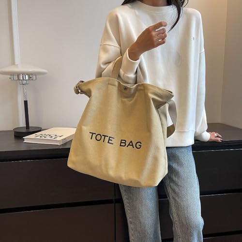 Canvas Retro Tote Bag - Large Capacity Commuter Handbag and Shoulder Bag - color: Khaki