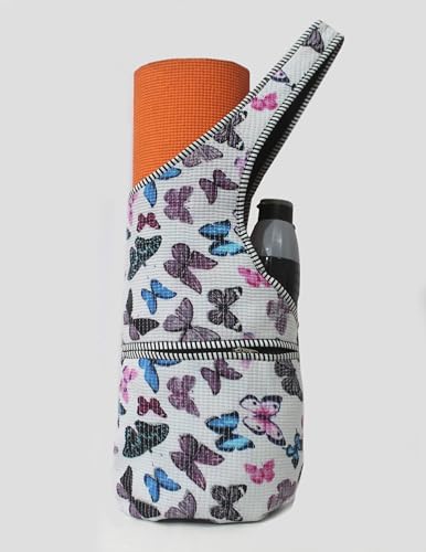 INDIAN CRAFT CASTLE Yoga Mat Bag | Tote Mat Bag | Sling Yoga Tote w/Large Side Pocket & Zipper Pocket | Yoga Mat Carrier Fits Most Size Mats - color: White Multi