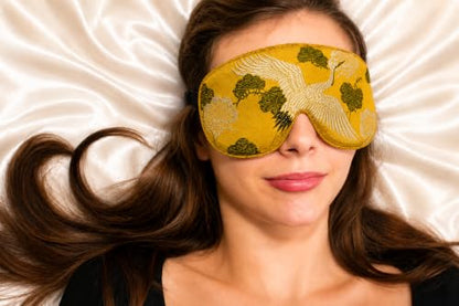 Opulence Weighted Sleep Eye Mask with Flaxseed Filling, Satin & Velvet, Adjustable Strap, Light Blocking for Meditation, Hot & Cold Therapy, Travel - Golden Botanic - color: Golden Botanic