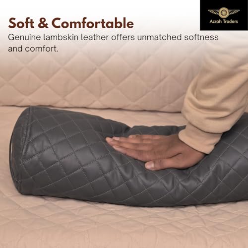 Neck Roll Pillow Cushion Cover, 16x6 Inch Full Moon Round Bolster Pillow Case, Cylinder Soft Lambskin Leather Pillowcase for Head, Spine & Neck Support During Sleep - Quilted Charcoal Grey Pack of 2 - color: Quilted Charcoal Grey Pack of 2