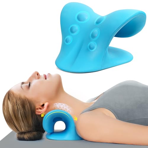Neck Stretcher for Pain Relief, Neck and Shoulder Relaxer Cervical Traction Device Pillow for Muscle Relax and TMJ Pain Relief (Blue) - color: Blue