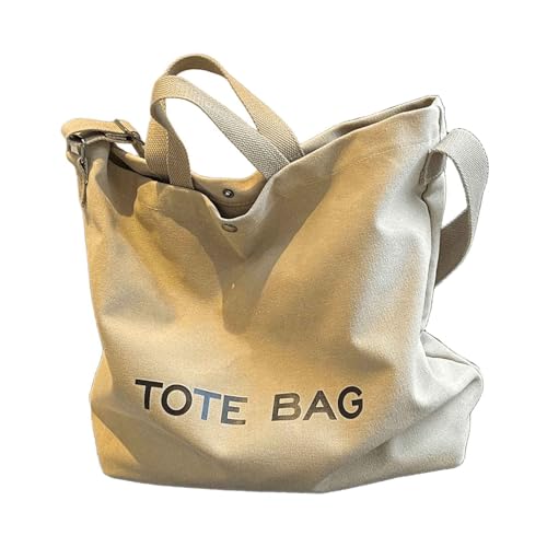 Canvas Retro Tote Bag - Large Capacity Commuter Handbag and Shoulder Bag - color: Khaki