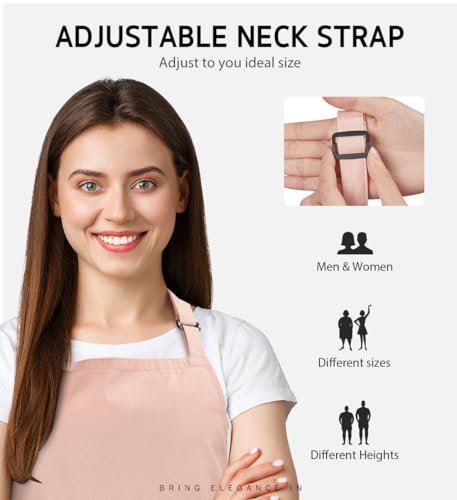 Syntus Apron for Men Women, Adjustable Cooking Kitchen Apron with 2 Pockets | Machine Washable, Firm Stitching, Stain Resistance, Long Tie Straps, 2 Pockets, Versatility, Unisex Use, Gift, BBQ - color: Nude Pink, style: 2 Polyester