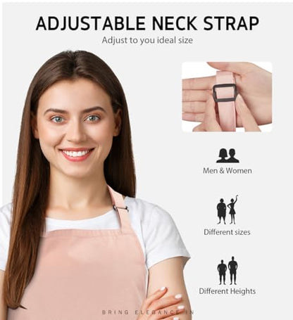 Syntus Apron for Men Women, Adjustable Cooking Kitchen Apron with 2 Pockets | Machine Washable, Firm Stitching, Stain Resistance, Long Tie Straps, 2 Pockets, Versatility, Unisex Use, Gift, BBQ - color: Nude Pink, style: 2 Polyester