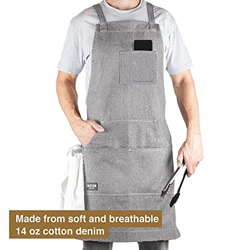Hudson Durable Goods - Professional Grade Chef Apron for Kitchen, BBQ & Grill - color: Grey Denim