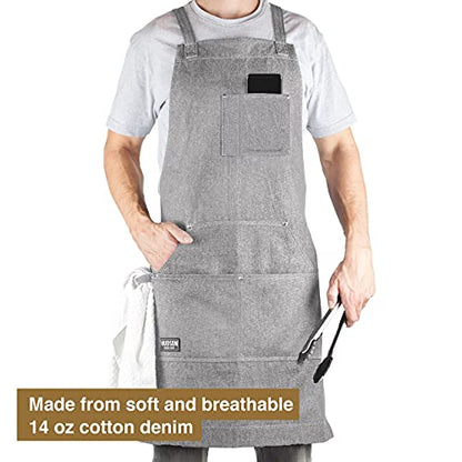 Hudson Durable Goods - Professional Grade Chef Apron for Kitchen, BBQ & Grill - color: Grey Denim