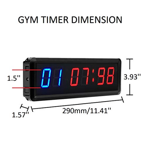 Gym Timer Clock Digital Interval Tabata Workouts Fitness Wall Small with Remote Home Garage Office Jujitsu School Referee Studio Church Service (Two Blue+Four Red 1.5") - color: Two Blue+four Red 1.5"