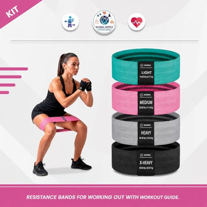 8 PCS Resistance Bands Set for Working Out – Fabric Booty Bands for Women & Men, Non-Slip Exercise Bands with Carry Bag, Measuring Tape & Workout Guide